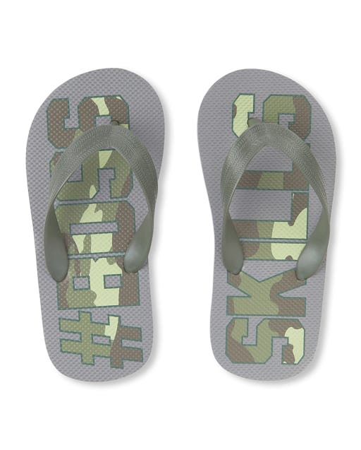 Boys 'Hashtag Boss Skills' Camo Flip Flops