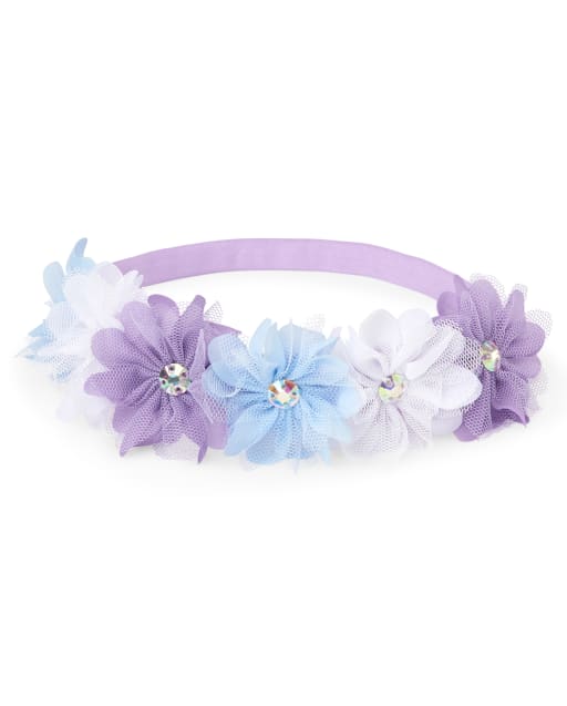 Diadema de niñas pequeñas con adorno de flores de malla