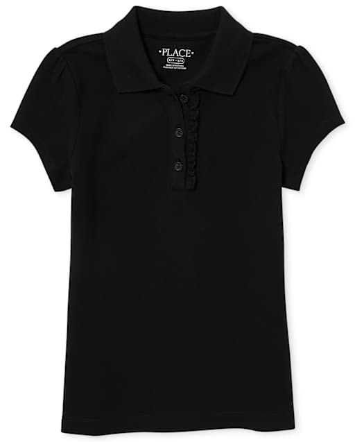 Girls Uniform Ruffle Soft Stretch Pique Polo - Plus