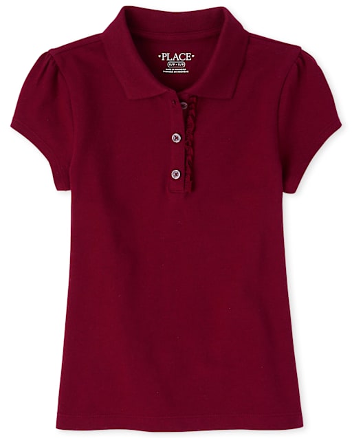 Polo en piqué extensible doux à volants pour uniforme pour filles - Taille Plus