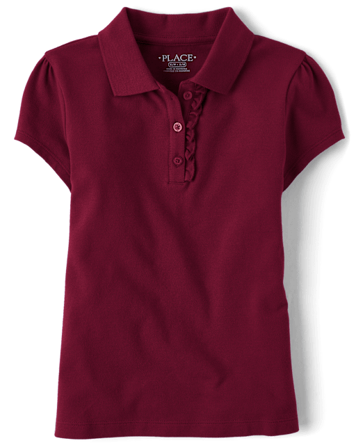 Polo de piqué con volantes de uniforme para niñas