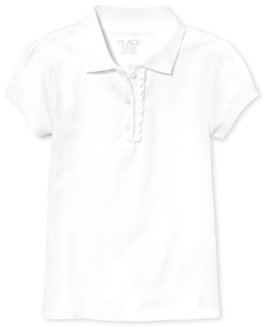 Girls Uniform Ruffle Soft Stretch Pique Polo - Plus