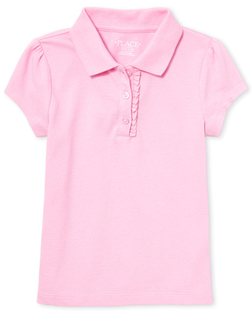Girls Uniform Ruffle Soft Stretch Pique Polo - Plus