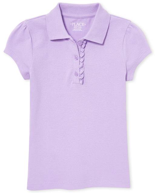 Girls Uniform Ruffle Soft Stretch Pique Polo - Plus