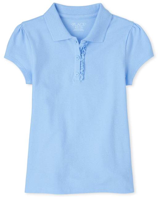Polo en piqué extensible doux à volants pour uniforme pour filles - Taille Plus