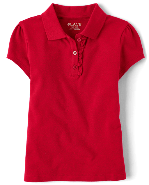 Girls Uniform Ruffle Pique Polo - Plus