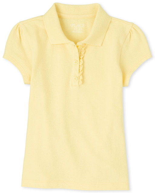 Girls Uniform Ruffle Soft Stretch Pique Polo - Plus