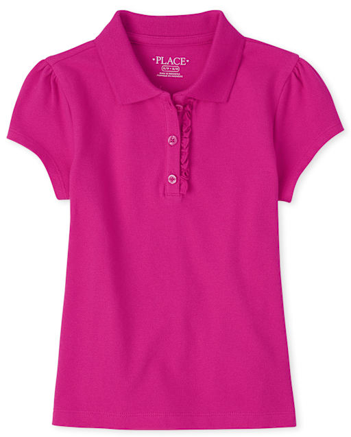 Polo de piqué con volantes de uniforme para niñas