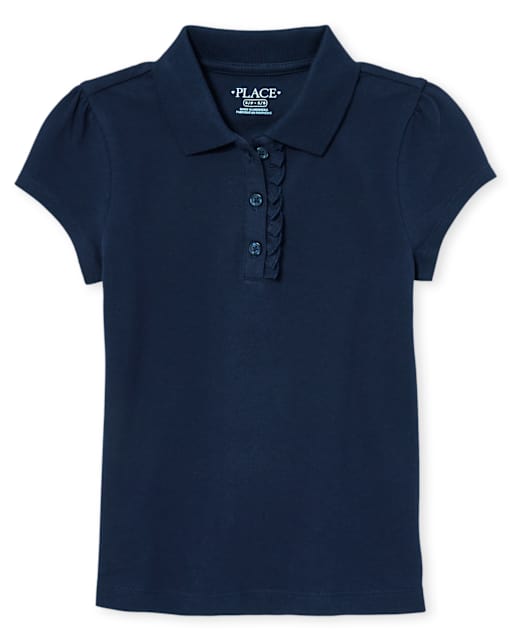 Polo de piqué con volantes de uniforme para niñas