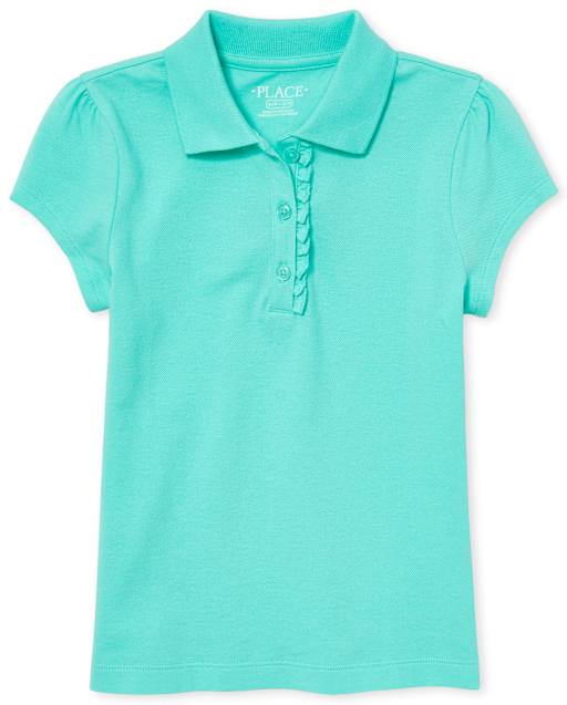 Girls Uniform Ruffle Soft Stretch Pique Polo - Plus