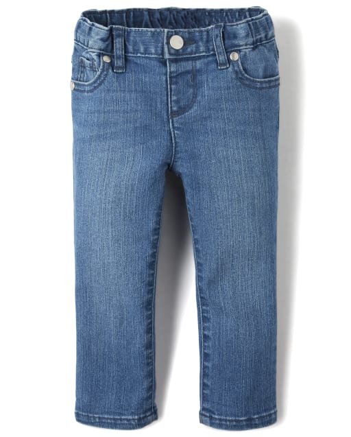 Jeans súper ajustados básicos para bebés y niñas pequeñas - Lavado azul real medio