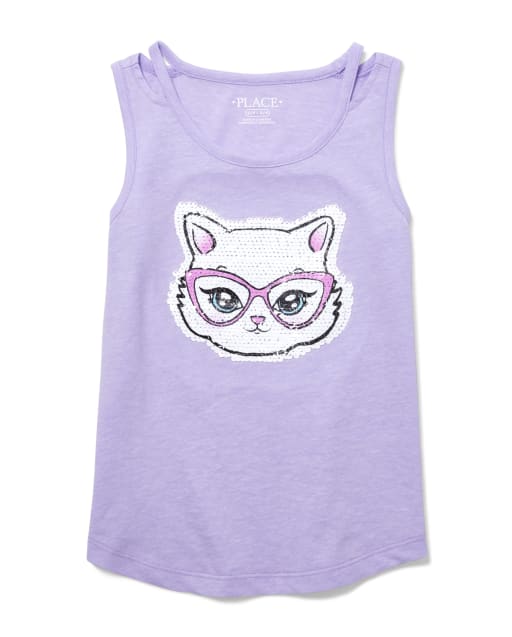 Camiseta sin mangas con abertura y lentejuelas para niñas