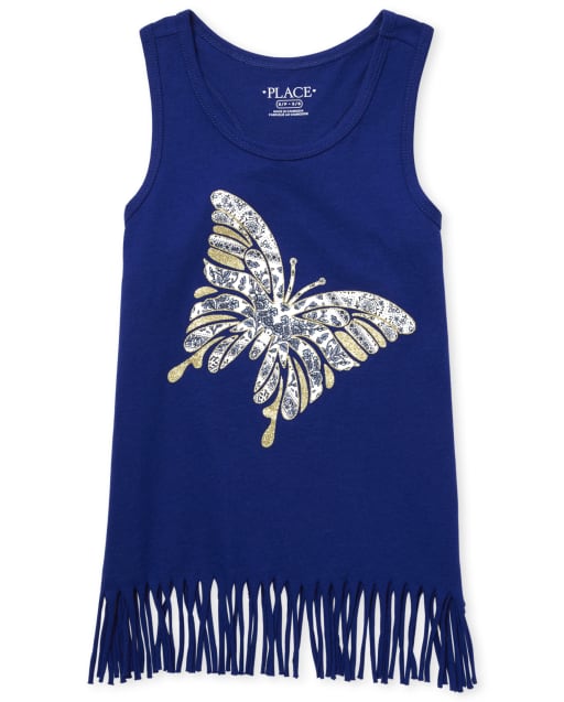 Girls Mix And Match Glitter Racerback Fringe Tank Top