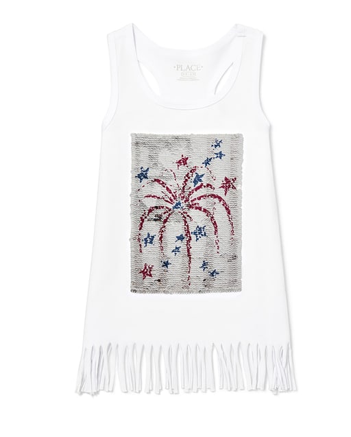 Camiseta sin mangas Americana con espalda cruzada y dobladillo con flecos y lentejuelas para niñas