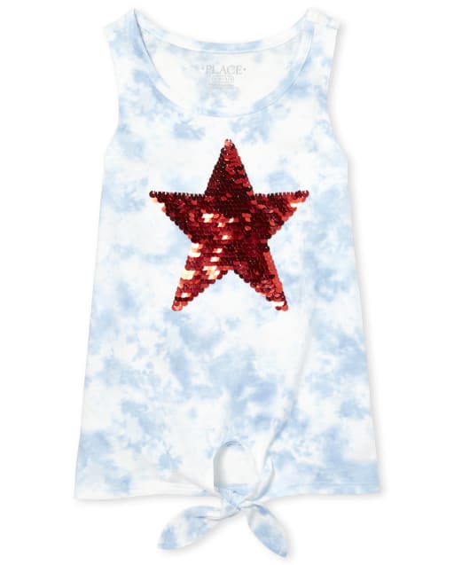 Camiseta sin mangas americana con estampado de estrellas y lentejuelas con efecto tie-dye para niñas