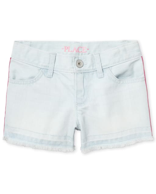 Shorts cortos de mezclilla con dobladillo caído y raya lateral para niñas