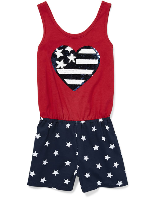 Girls Americana Flip Sequin Stars And Stripes Heart Romper