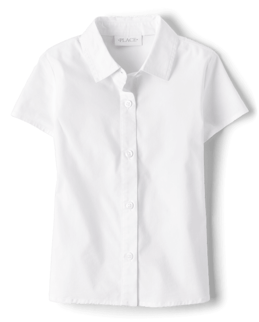 Camisa con botones de popelina de manga corta uniforme para niñas