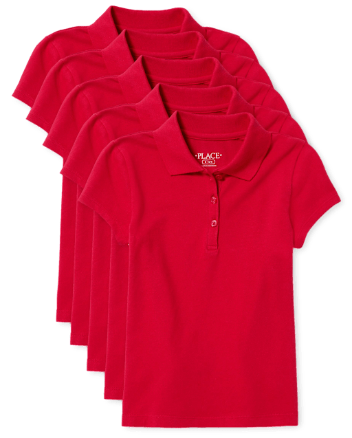 Girls Uniform Soft Stretch Pique Polo 5-Pack
