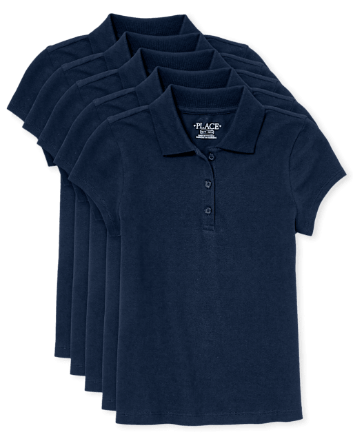 Polo de piqué de manga corta de uniforme para niñas, paquete de 5