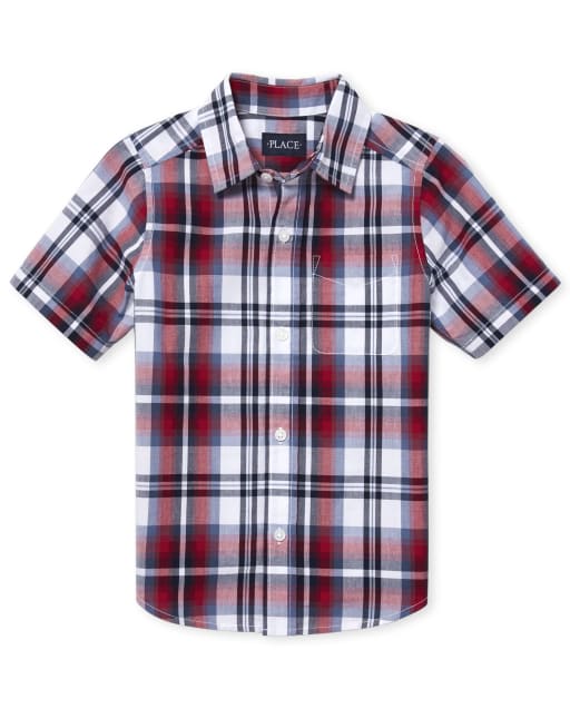 Chemise boutonnée en popeline à carreaux Americana pour garçon