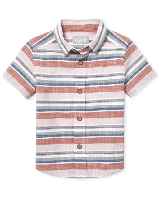 Camisa con botones de cambray a rayas para bebés y niños pequeños