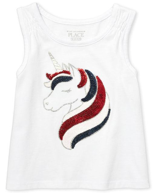 Camiseta sin mangas con hombros ahumados y unicornio con lentejuelas americanas para bebés y niñas pequeñas