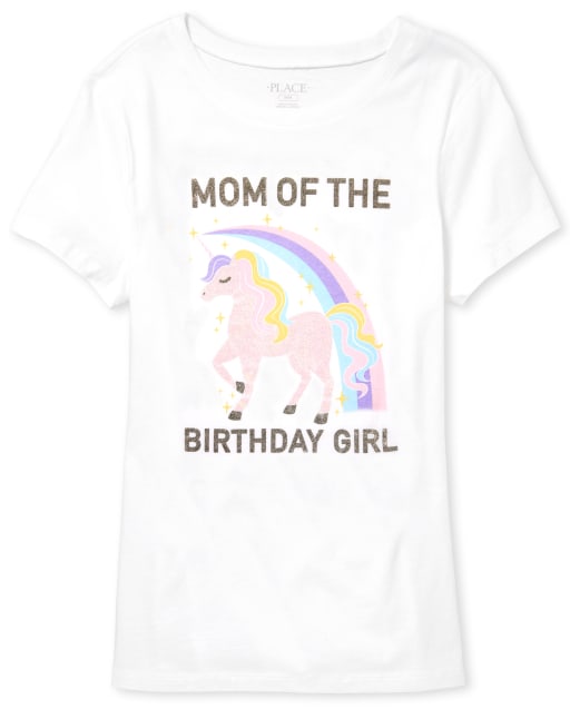 Womens Mommy And Me Glitter Birthday Unicorn Matching Graphic Tee