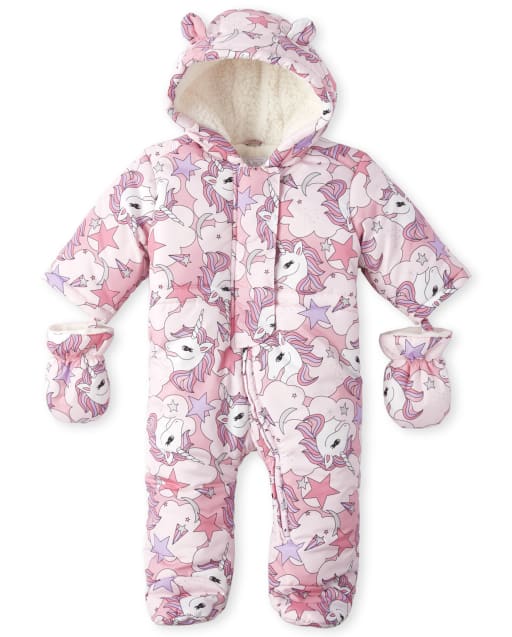 Baby Girls Unicorn Footed Snowsuit And 