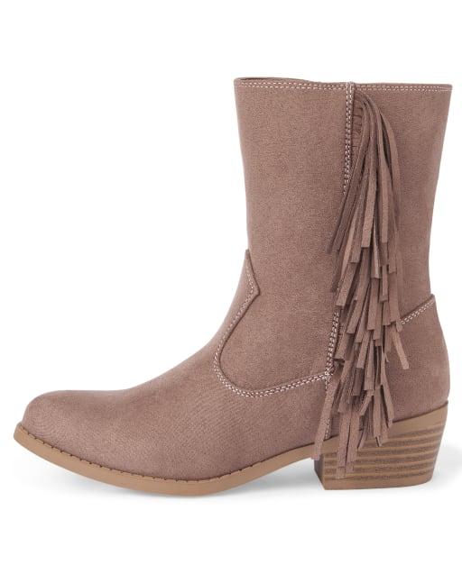Girls Fringe Faux Suede Boots