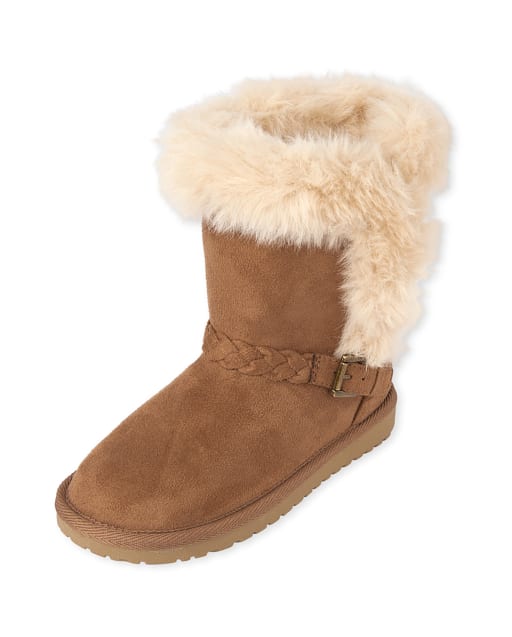 Girls Braided Faux Fur Boots