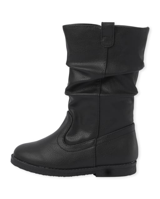 ladies black leather slouch boots