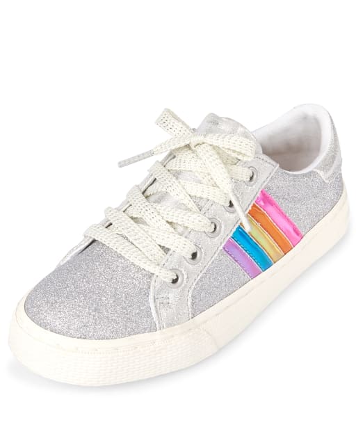Girls Glitter Rainbow Stripe Low Top Sneakers