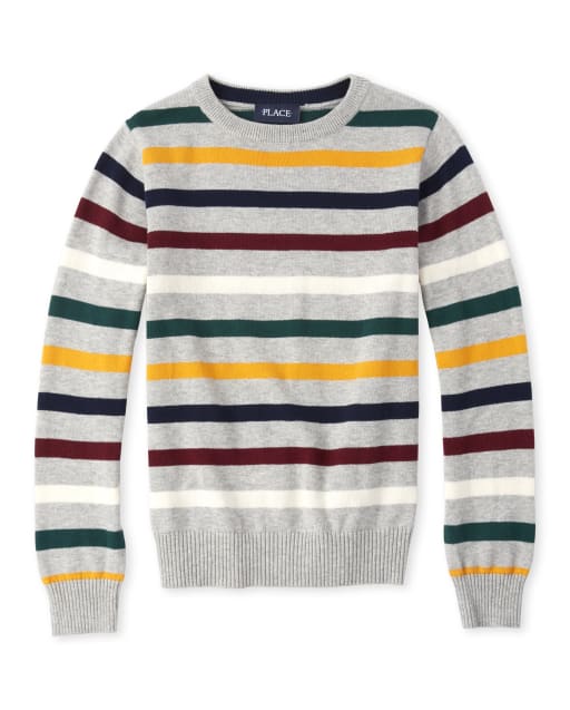 The Childrens Place Boys Big Striped Crew Neck Sweater