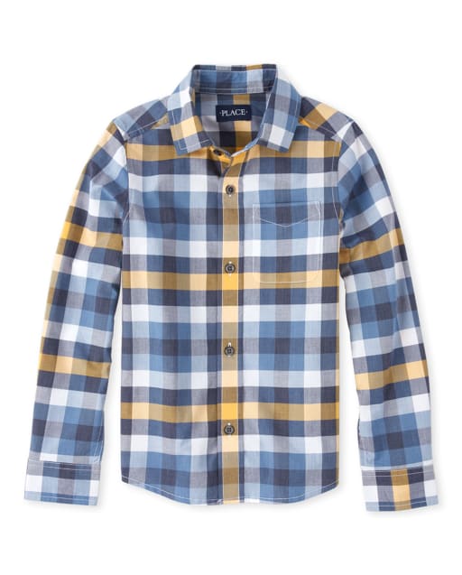 Boys Plaid Poplin Button Down Shirt