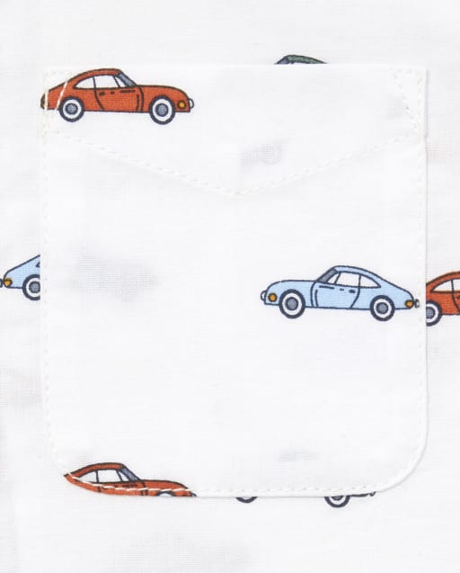 Baby And Toddler Boys Short Sleeve Car Print Poplin Button Down Shirt
