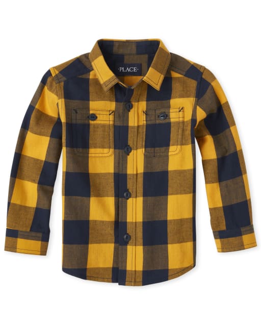 Camisa con botones de sarga a cuadros para bebés y niños pequeños