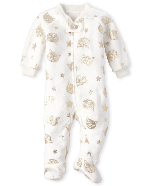 Pyjama Une Piece En Molleton A Imprime Chat Metallique A Manches Longues Pour Bebes Et Petites Filles