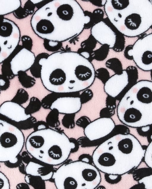 Girls Long Sleeve Panda Print Fleece Hooded One Piece Pajamas