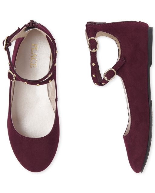 burgundy flats with ankle strap