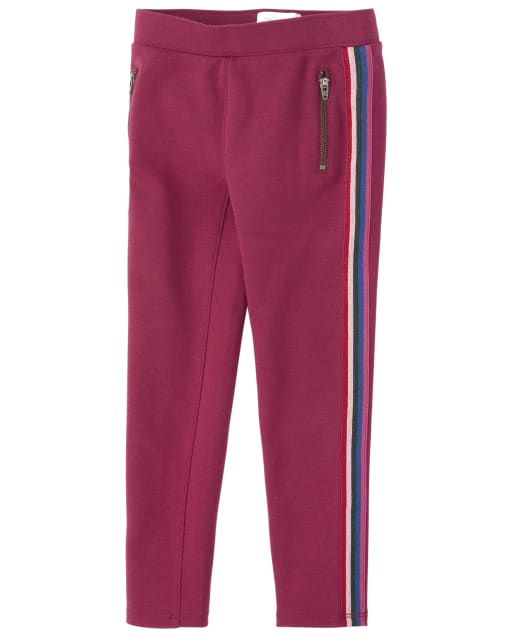 Girls Rainbow Side Stripe Zip Ponte Knit Pull On Jeggings