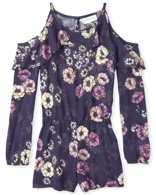 Girls Floral Cold Shoulder Romper