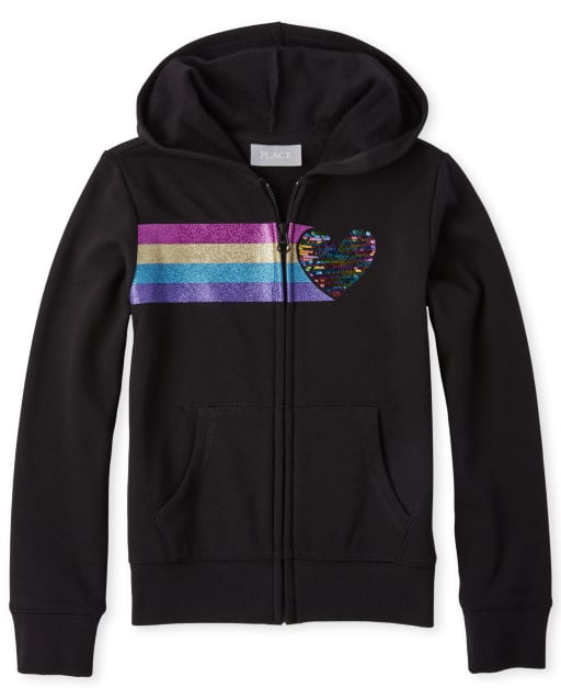 Sudadera con capucha y cremallera de rizo francés adornado con arcoíris Active para niñas
