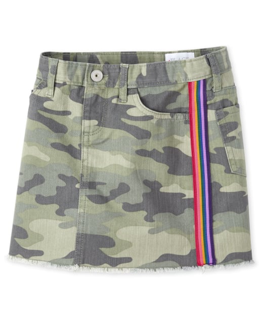 Girls Side Stripe Camo Denim Skirt