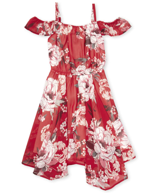 Girls Floral Off Shoulder Dress