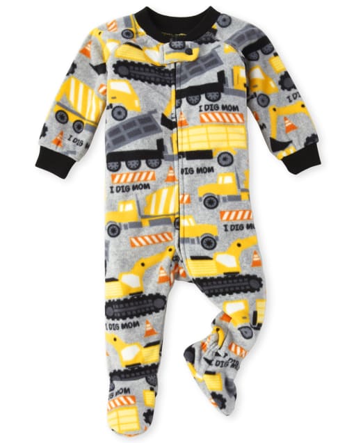 Baby And Toddler Boys Long Sleeve Construction Fleece Footed One