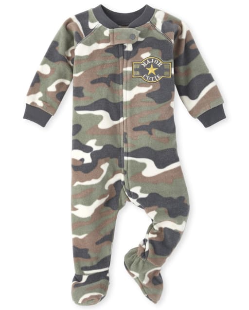 Baby And Toddler Boys Long Sleeve Camo Fleece Footed One Piece Pajamas