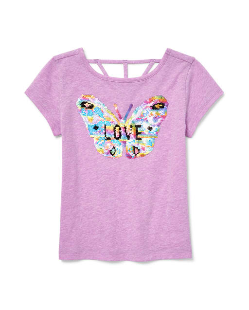 Girls Flip Sequin Cut Out Top