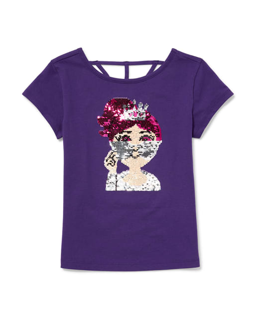 Girls Flip Sequin Cut Out Top