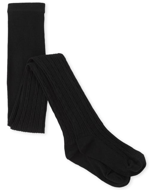 girls black cable knit tights